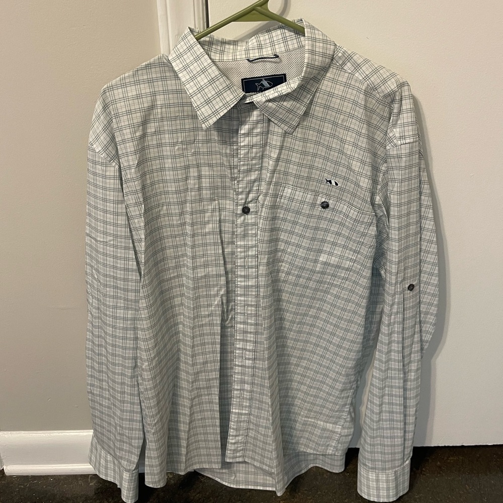 Fish Hippie Men’s XL Long Sleeve Performance Shirt - Light Gray Plaid